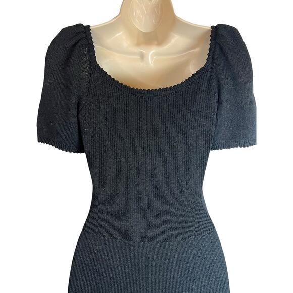 Vintage St. John for Saks Black Knit Dress Puff Sleeve Retro Designer Twee S M - Picture 12 of 16